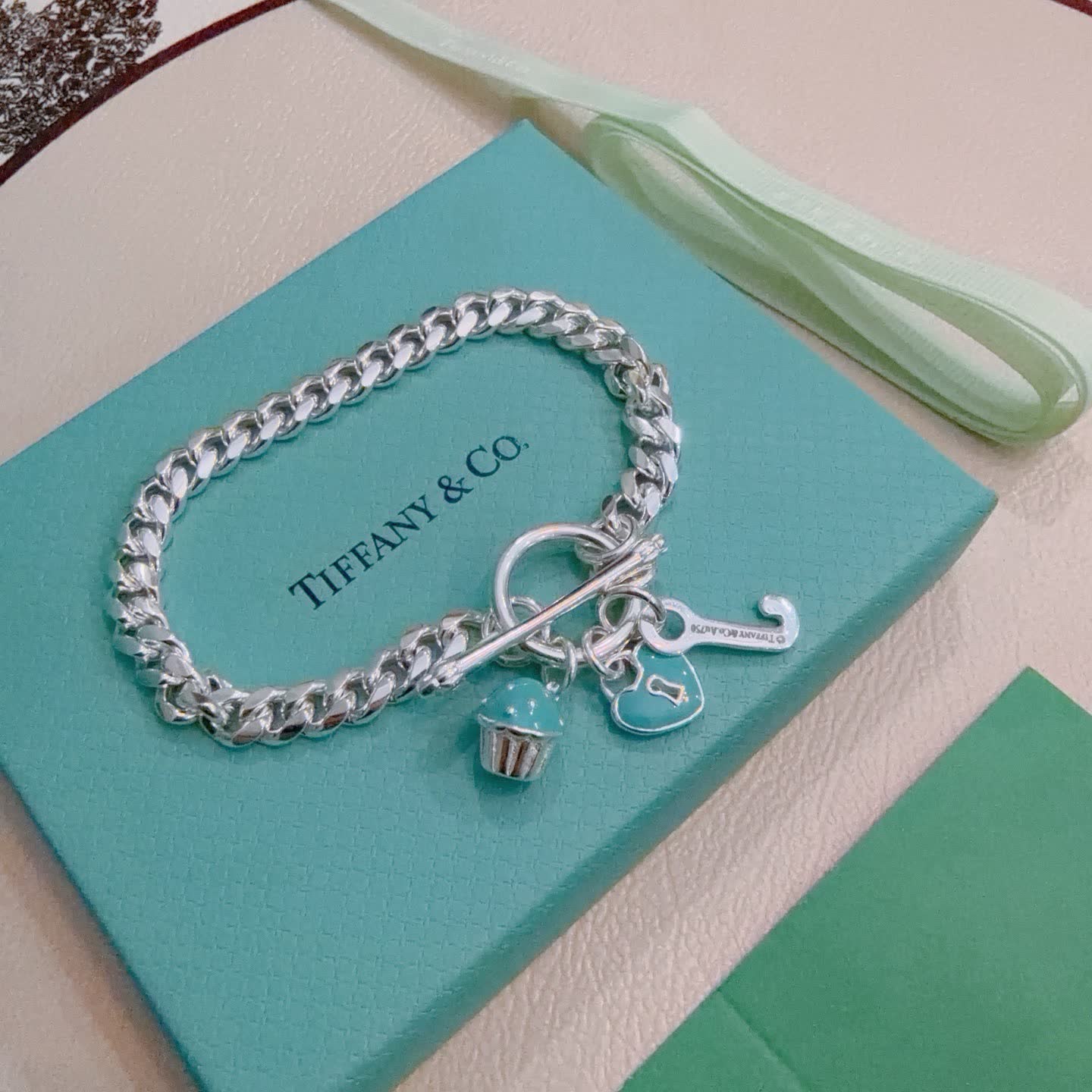 Tiffany & Co. Sterling Silver Heart Bracelet with Charms